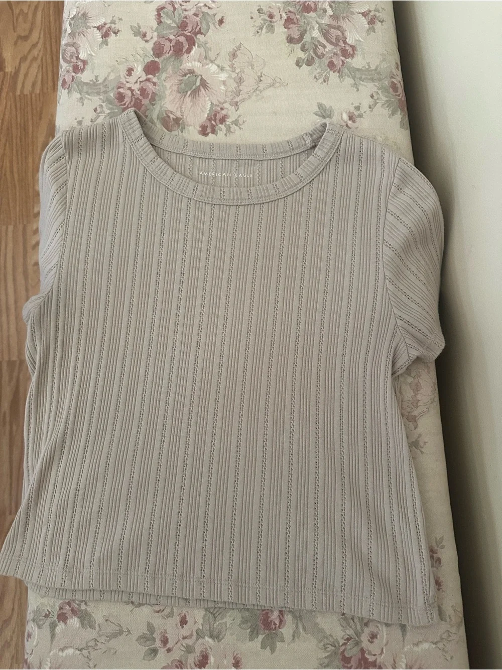 American Eagle Outfitters Ribbed Short Sleeve Top - Light Taupe